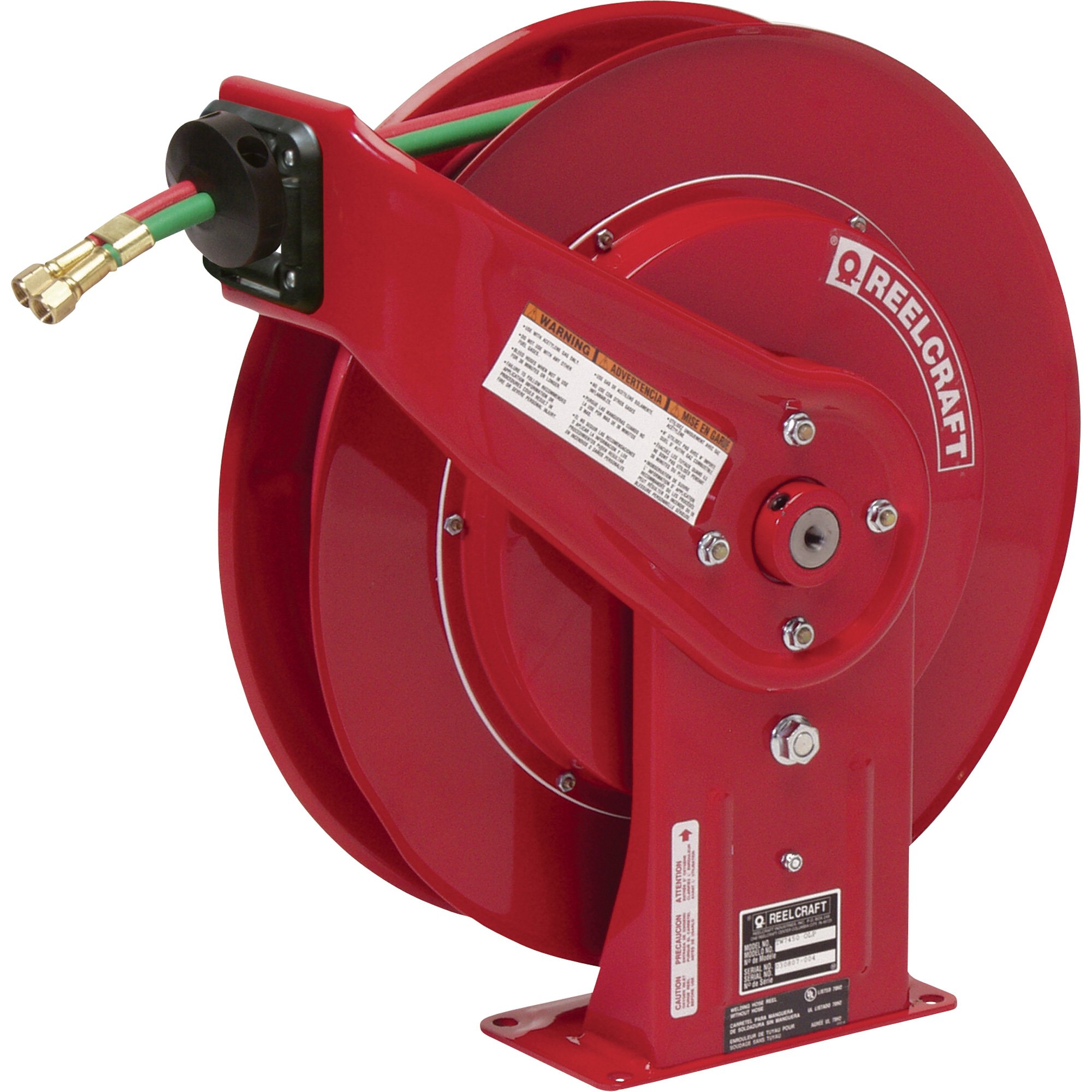 Reelcraft TW Series Spring-Rewind Twin-Line Oxyacetylene Hose Reel — Includes 1/4in. x 60Ft. Hose, Model# TW7460OLP